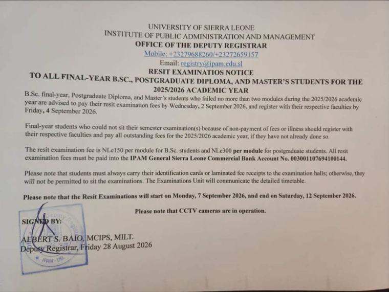 IPAM Sets Date for Final-Year and Postgraduate Resit Exams