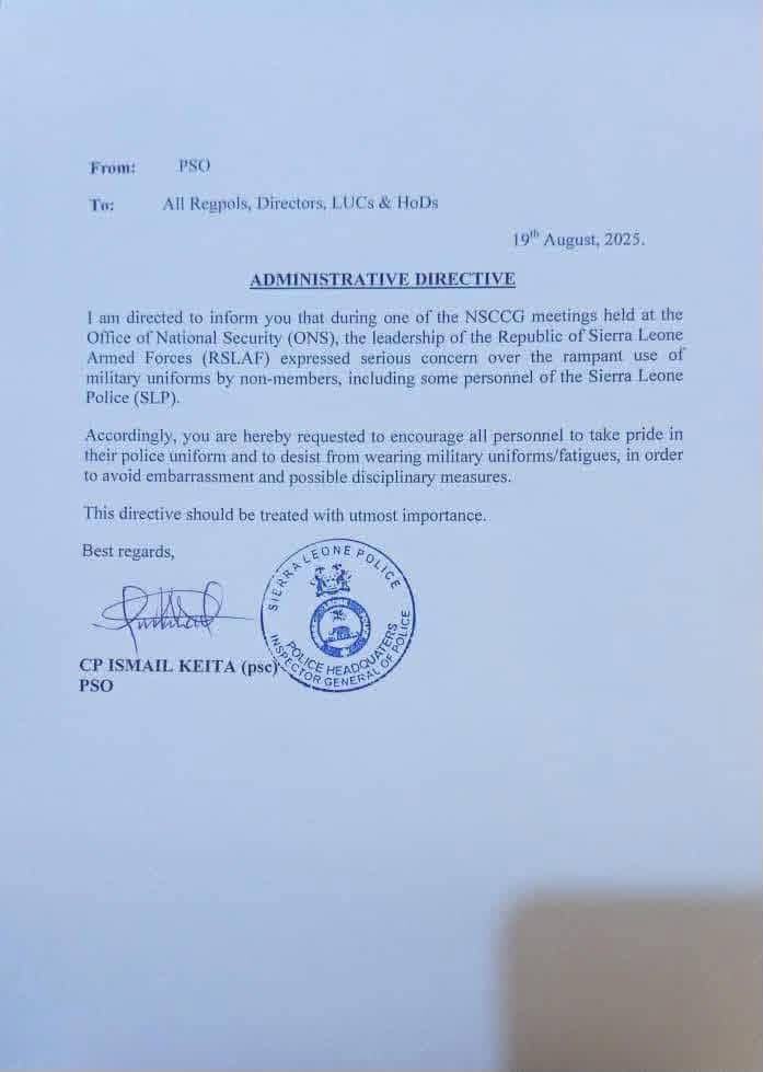 Sierra Leone Police Ban Military-Style Uniforms to Reinforce Identity Rules